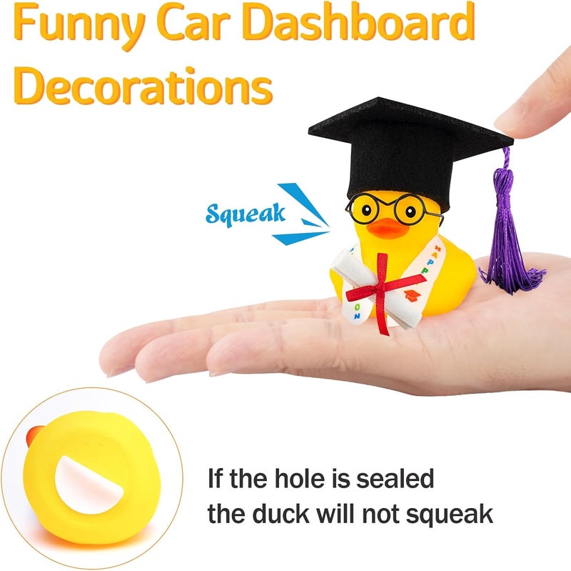 wonuu هدية تخرج بطة مطاطية لتزيين لوحة القيادة في السيارة، زينة سيارة بطة مطاطية لنظارات قصر النظر، شارة تخرج، شهادة للتخرج، أصفر - Image 5